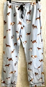 PJ Salvage Blue Dog Print Cotton Flannel Stripe Pajama Lounge Pants L Drawstring - Picture 1 of 3