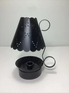 Vintage 9” Black Punched Metal Candle Holder.  Farmhouse Primitive - Picture 1 of 6