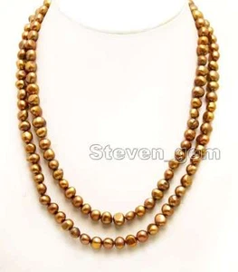Fashion Natural Brown 8-9mm Baroque freshwater pearl Long 40" necklace-nec6274 - Picture 1 of 10