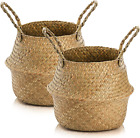 2 Pack Woven Seagrass Plant Basket with Handles, Ideal Wicker Baskets Storage Pl