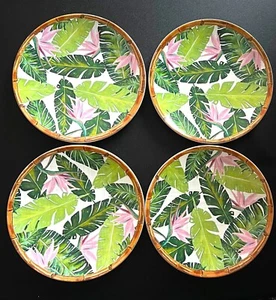 euc - Four 6" melamine plates from TOMMY BAHAMA - PALM LEAF & BIRD of PARADISE - Picture 1 of 3