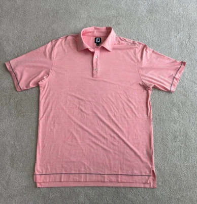 FOOTJOY Size L Coral Space Dye Stripe Mens Golf Polo Shirt Stretchy 8-134 - Image 1 of 4