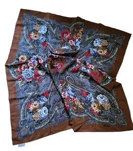 CODELLO FLORAL BROWN LARGE silk scarf 34/34 in - Picture 1 of 7