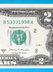 B 5333 1998 A : TRAILING YEAR 1998 $2 Two Dollar Bill Serial Number - Picture 1 of 3