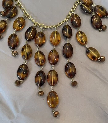 "Collar de piedras de ojo de tigre ámbar sintético tono dorado cadena pieza llamativa brillante 20""" Foto 1 de 4