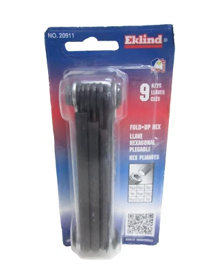 NEW! EKLIND TOOLS 9-pc. SAE FOLD-UP HEX KEY WRENCH SET, #20911, USA - Image 1 of 4