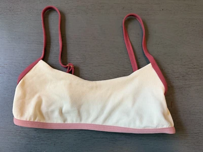 NUEVO traje de baño blanco roto acanalado L SPACE bikini top talla mediana Foto 1 de 2