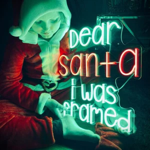 LED Dear Santa I Was Framed Neon Sign with Dimmer Home Room Holiday Wall Hanging - Picture 1 of 4