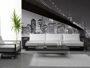 384x260 cm Photo Wallpaper wall mural Black Elegant Brooklyn Bridge NY city - Picture 1 of 7