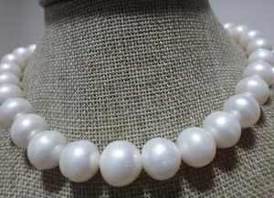 huge 18"13-15mm natural south sea white genuine near round pearl necklace 14K 11 - Picture 1 of 3
