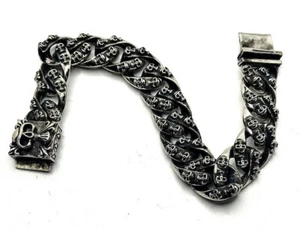 C'est Magnifique Vintage 1980s Silver Heavy Skull Biker BRACELET - Picture 1 of 6