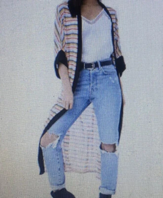 Cárdigan de punto gofre a rayas (mostaza/azul/multi) Foto 1 de 4