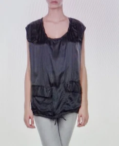 NWT Haider Ackermann sz 36/S Oversize Silk Shirt Blouse Tank-Blk/Blk Pinstripe - Picture 1 of 6