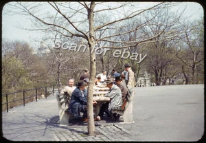 1956 Kodachrome Dia Männer spielen Schach Central Park NYC - Bild 1 von 3