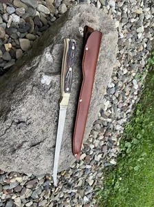 12" Vtg 80s UNCLE HENRY stag SHRADE leather sheath 167UH fixed FILLET KNIFE - Picture 1 of 12