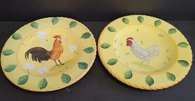 Cerámica Cerámica Decorativa Pintada a Mano 4 Platos Amarillos Gallos Filipinas Foto 1 de 4