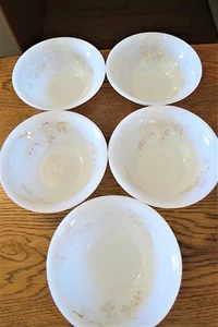 5 Vintage Federal Glass Milkglass Dessert/Berry Bowls w/gold embellishment 1959? - Picture 1 of 4