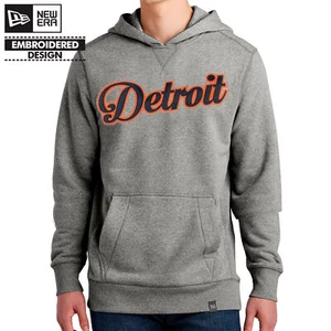 DETROIT SCRIPT SEWN GRAY NEW ERA FRENCH TERRY HOODIE Tigers MLB Baseball Newera - Picture 1 of 4