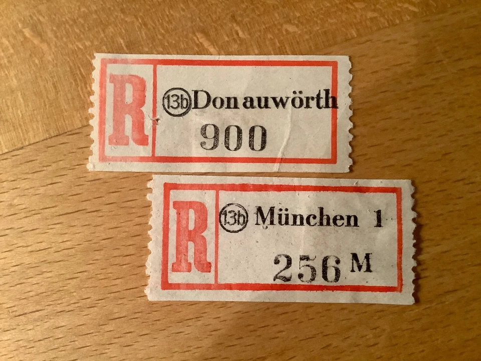 Einschreibezettel Reco-Zettel 13b Donauwörth 13b München 1 (früher Bund) - Bild 1 von 1