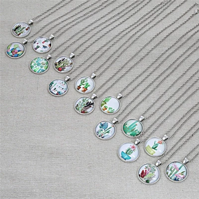 Свежий мультфильм кактус унисекс кабошон подвеска Strass стекла ожерелье серебряная цепочка - Изображение 1 из 4