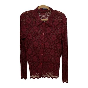 Vintage Spitze Stretch Button Down Top Damen groß burgunderrot weinrot Whimsigoth Y2K  - Bild 1 von 8