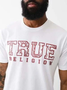 True Religion Mens T-Shirt Tee Top Short Sleeve Paisley Flock Crew Neck - Picture 1 of 20