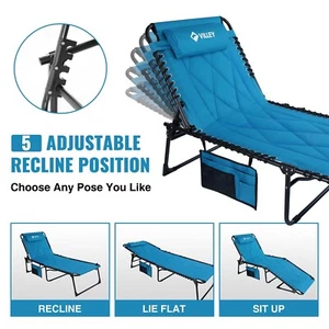 VILLEY NEW Oversized Chaise Lounge Padded Folding Camping Cot Patio Lounge Chair - Picture 1 of 12