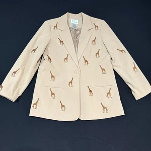 Quaker Factory Blazer Womens Size S Giraffe Embroidered Jacket Artsy Safari QVC - Picture 1 of 6