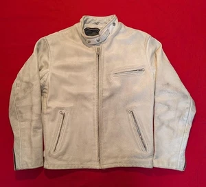 Schott Vintage Single Rider's Jacket Leather White Back Belt Size 38 Authentic - Picture 1 of 6