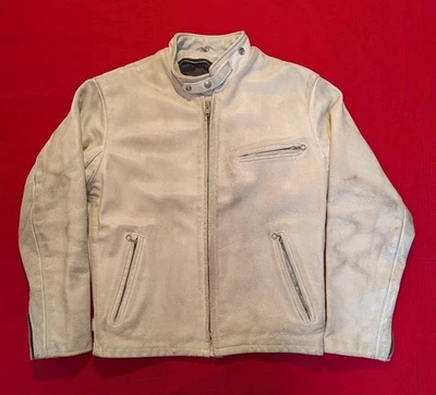Schott Vintage Single Rider's Jacket Leather White Back Belt Size 38 Authentic - Image 1 of 4