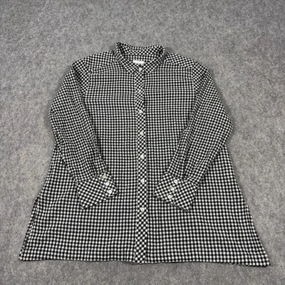 Camisa feminina J. Jill manga longa com botões tamanho grande preta branca Gingham - Imagem 1 de 4