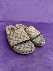 Gucci GG Monogram Sandals 624695 Beige Canvas Mens Size 12 - Picture 1 of 21