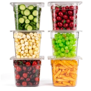 6 Pack Plastic Food Pan with Lids 1/6 Size 6 Inch Deep Commercial Food Storag... - Picture 1 of 6