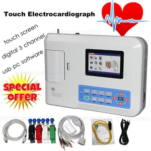 Touch Digital 3 Channel ECG Electrocardiograph 12 Lead EKG USB PC Software CE - Picture 1 of 17