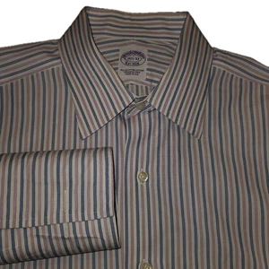 Brooks Brothers Dress Shirt Mens 15.5 33 French Cuff Purple Blue Stripe USA MADE - Picture 1 of 10