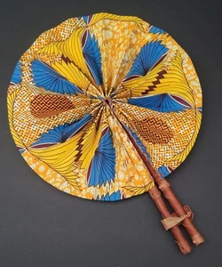 Ankara African Fan Leather Handle - Picture 1 of 4