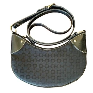Bolso Bandolera Nine West Negro Tela y Cuero Estampado Geométrico Y2K - Imagen 1 de 7