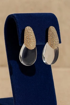 Brincos Lucite Clear Alexis Bittar ESTILO gota d'água ouro cravejado declaração boho CZ - Imagem 1 de 4