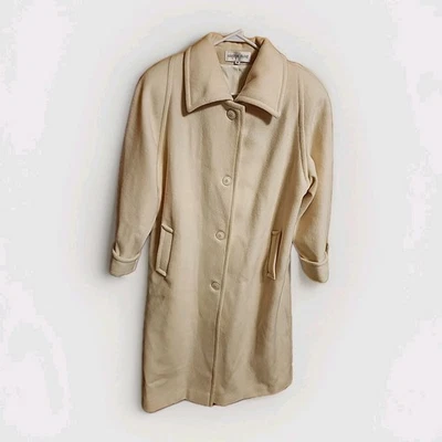 Vintage Sz 14 Made USA UGW Cream Kristen Blake Coat 100% WOOL Long Button  - Image 1 of 4