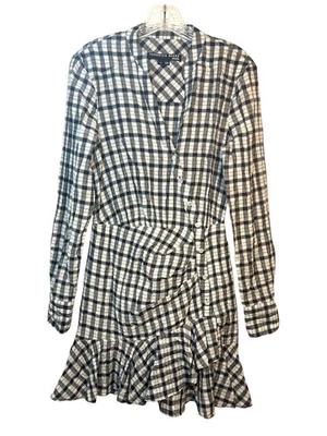 VERONICA BEARD ladies BLUE WHITE SHERRY shirt DRESS small gingham plaid ruffle - Image 1 of 4