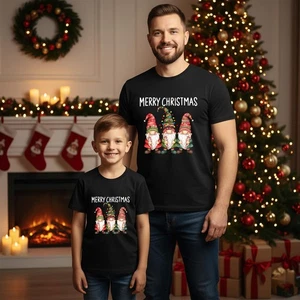 Three Gnomes Matching Family T-Shirt Merry Christmas Lights Unisex Tee Xmas Gift - Picture 1 of 11