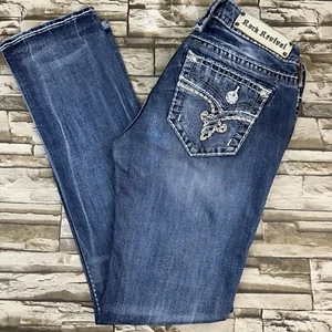 Rock Revival Betty Straight Jeans Stretch Women’s Sz 28 Distressed Thick Stitch - Picture 1 of 14