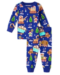 Toddler Boy's Holiday Gingerbread Construction Christmas Cotton Pajama Set - Picture 1 of 10