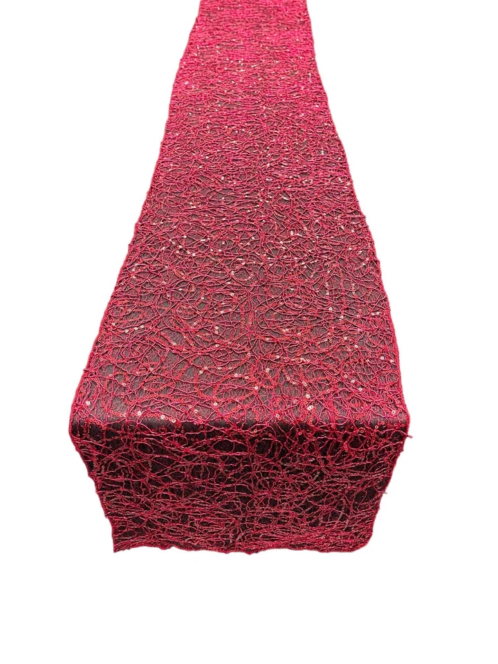 Lace Sequins Design Table Runner 12" x 90" Satin Rose Table Runner (Pick Color) - Image 1 of 1