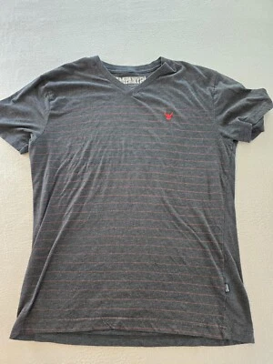 Company 81 Shirts Mens Large Gray Red Striped V-neck Short Sleeve Embroidered - Image 1 of 4