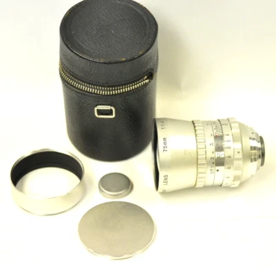 Soligor 75mm f1.4 "C" mount lens with hood, caps and case. Vintage  - Image 1 of 4
