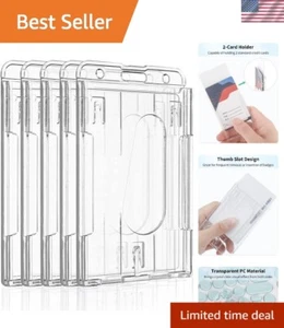 5 Pack Vertical 2-Card Badge Holders with Thumb Slot - Durable PC Protectors - Picture 1 of 9