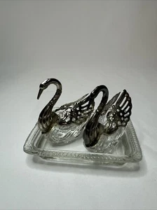 Lote de 2 salinas de cisne articulado de cristal de Raimond de colección par de platos de plata - Imagen 1 de 11