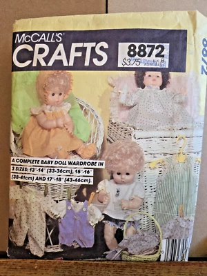 Sewing pattern McCalls Baby Doll Clothes wardrobe 8872 vintage cut - Image 1 of 2
