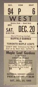 1986 Dec.20 Maple Leaf Garden Buffalo vs Toronto WEST Sec.94 Row P seat 6 - Picture 1 of 2